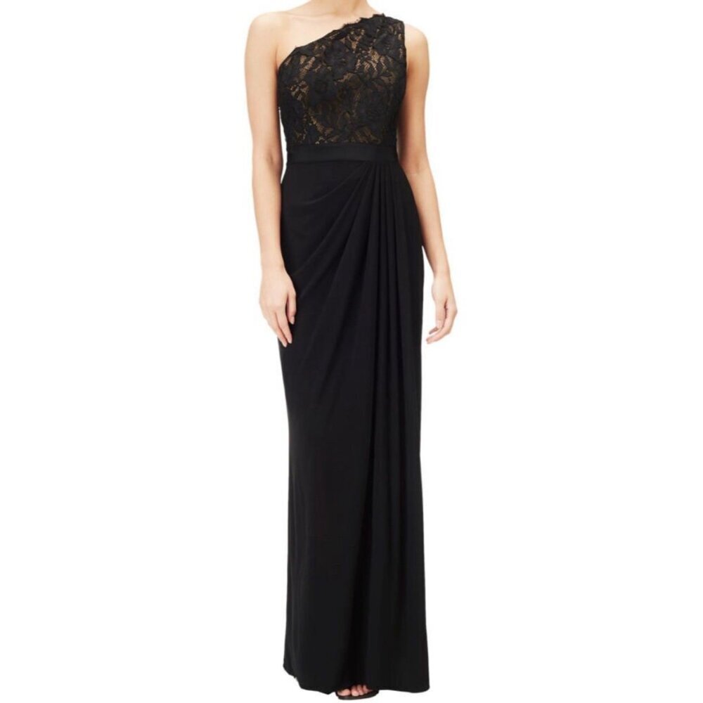 Adrianna Papell Women’s One Shoulder Black  Maxi Dress Size 6